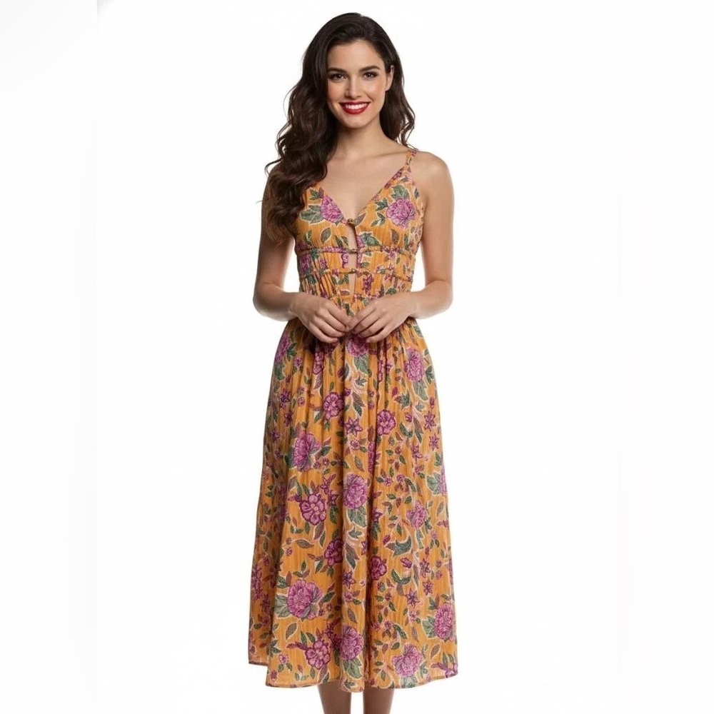 Caroline constas floral midi dress lined